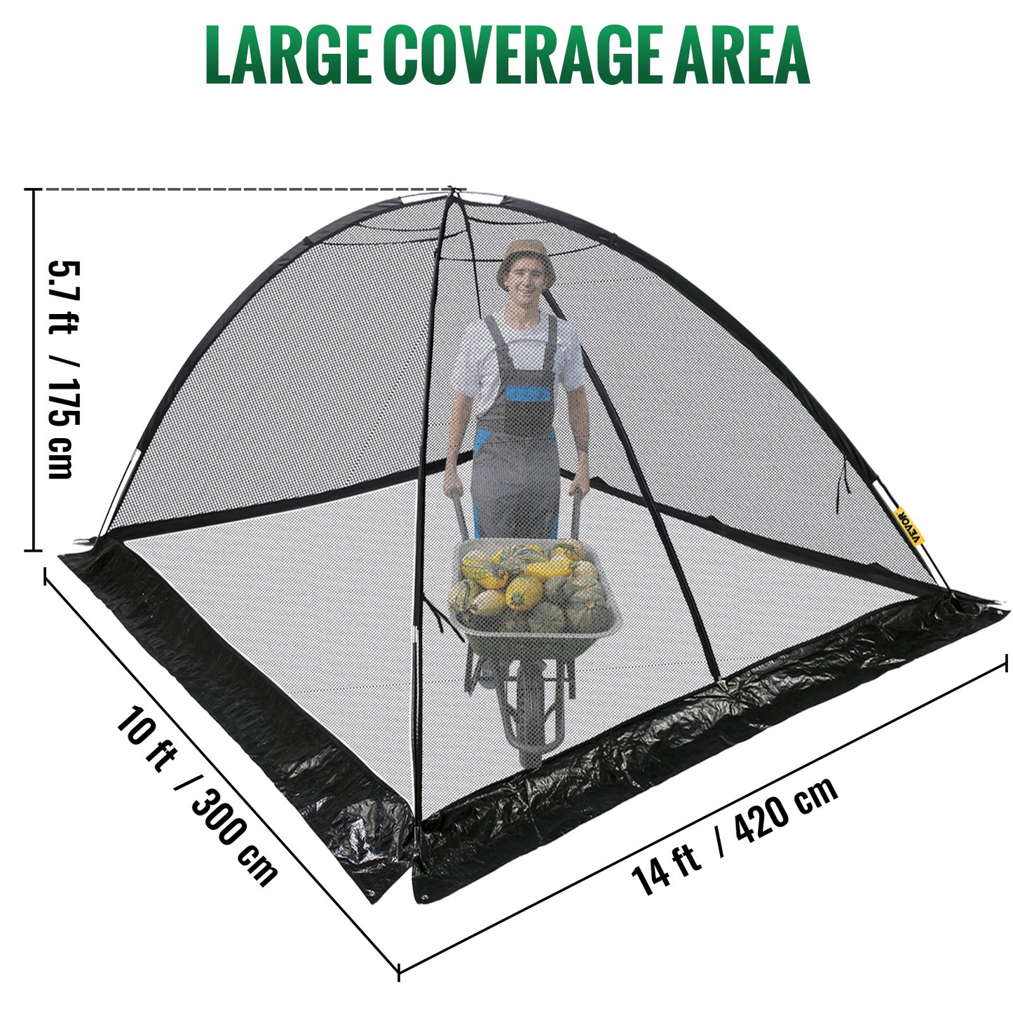 VEVOR Pond Cover Dome, 10x14 FT Garden Pond Net, 1/2 inch Mesh Dome Pond Net Covers with Zipper and Wind Rope, Black Nylon Pond Netting for Pond Pool and Garden to Keep Out Leaves