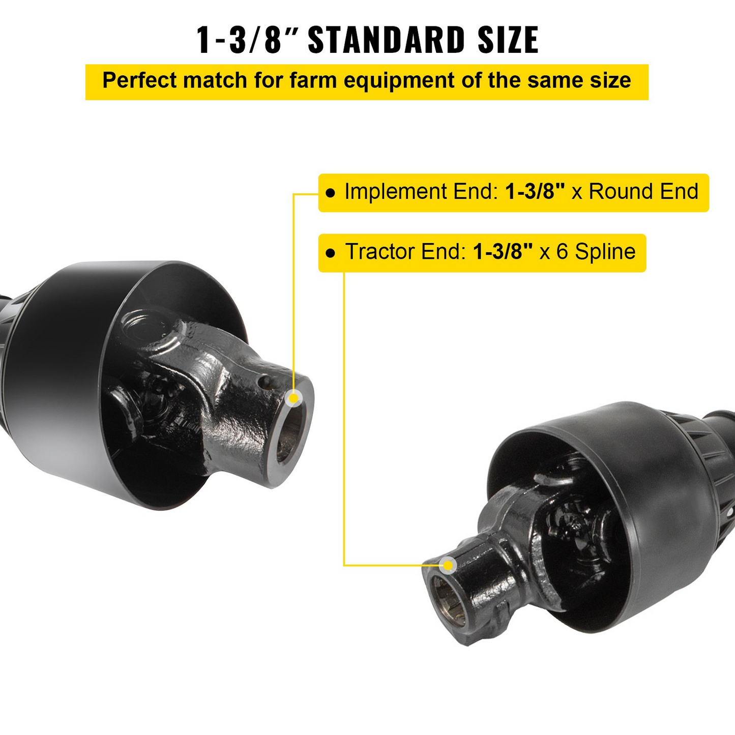 VEVOR PTO Shaft 1 3/8" PTO Drive Shaft, 6 Spline End Round End PTO Driveline Shaft, Series 4 Tractor PTO Shaft, 39"-55" Brush Hog PTO Shaft, Black PTO Shaft for Bush Hog/Finish Mower/Rotary Cutter