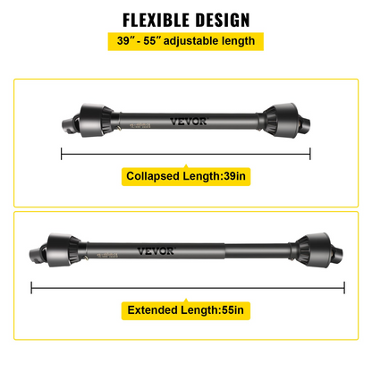 VEVOR PTO Shaft 1 3/8" PTO Drive Shaft, 6 Spline End Round End PTO Driveline Shaft, Series 4 Tractor PTO Shaft, 39"-55" Brush Hog PTO Shaft, Black PTO Shaft for Bush Hog/Finish Mower/Rotary Cutter