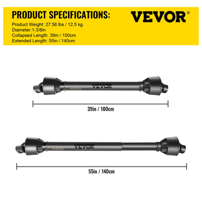 VEVOR PTO Shaft 1 3/8" PTO Drive Shaft, 6 Spline End Round End PTO Driveline Shaft, Series 4 Tractor PTO Shaft, 39"-55" Brush Hog PTO Shaft, Black PTO Shaft for Bush Hog/Finish Mower/Rotary Cutter