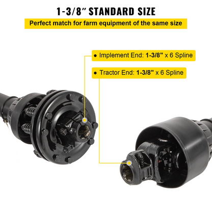 VEVOR PTO Shaft, 1-3/8" PTO Drive Shaft, 6 Spline Both Ends PTO Driveline Shaft, Series 5 Tractor PTO Shaft, 43"-57" Brush Hog PTO Shaft, Black PTO Shaft w/Slip Clutch for Bush Hog/Finish Mower