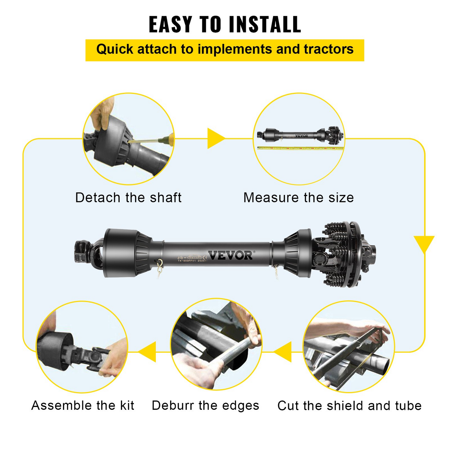 VEVOR PTO Shaft, 1-3/8" PTO Drive Shaft, 6 Spline Both Ends PTO Driveline Shaft, Series 5 Tractor PTO Shaft, 43"-57" Brush Hog PTO Shaft, Black PTO Shaft w/Slip Clutch for Bush Hog/Finish Mower