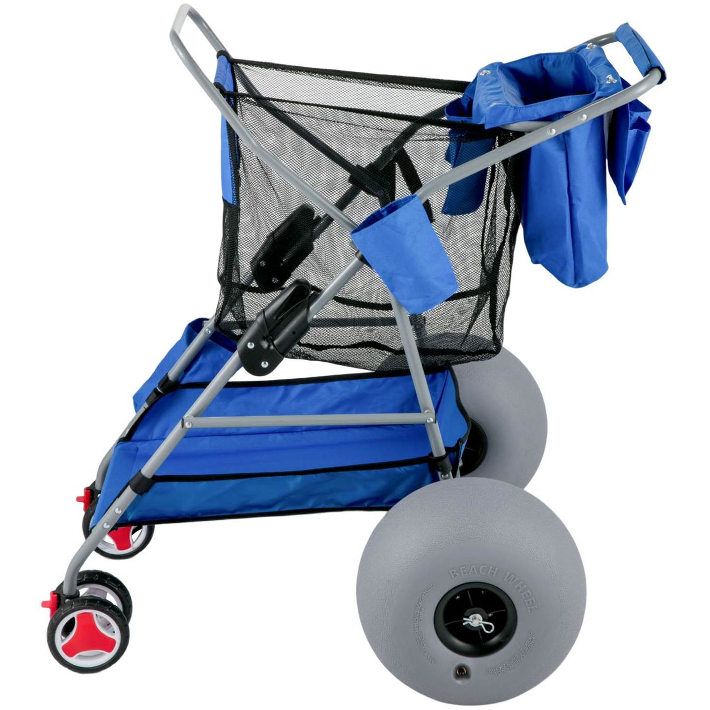 VEVOR Beach Wonder Wheeler, 12" All-Terrain Balloon Wheels, 350 lbs Beach Cart for Sand, Beach Buggy w/ Flip Flop Holder, Storage Bag, 2 Beach Chair Holders, Blue