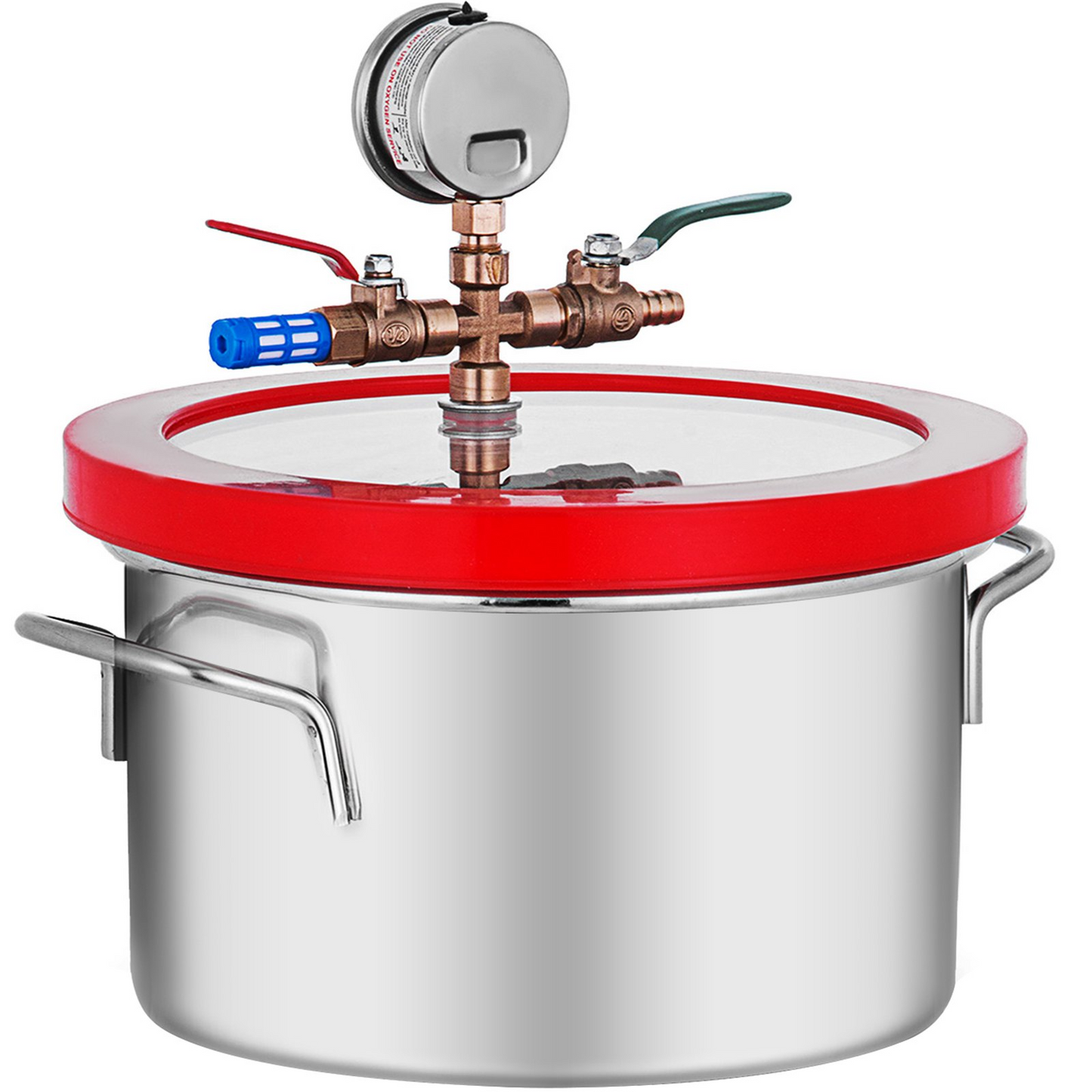 VEVOR Vacuum Chamber 1.5 Gallon Vacuum Degassing Chamber Glass Lid Stainless Steel Degassing Chamber Silicones for Gas Extraction and Protect Food