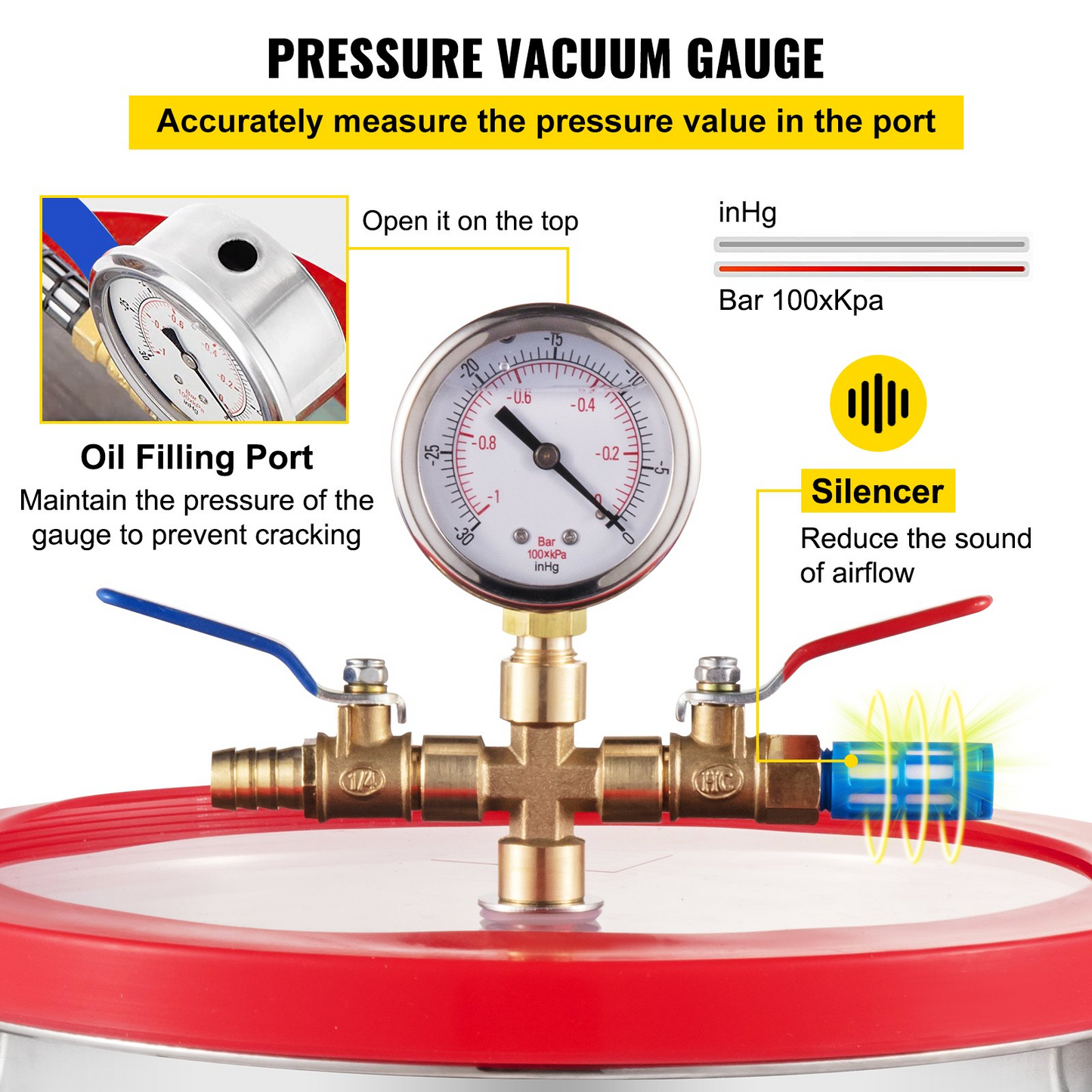 VEVOR 2 Gallon Vacuum Chamber kit Stainless Steel Degassing Chamber 7.5L Vacuum Degassing Chamber kit for Degassing Urethanes Silicones Epoxies and Resins