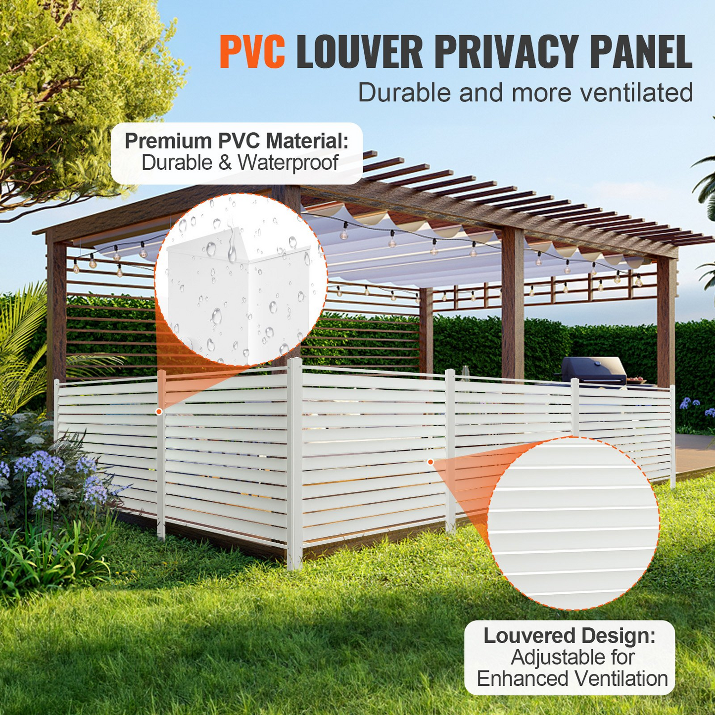 VEVOR 48" W x 48" H Vinyl Privacy Fence Panels, Air Conditioner Fence, Outdoor Privacy Screens for Trash Can, Pool Equipment Enclosure, Privacy Screen Kit Louvered Panels (2 Panels)