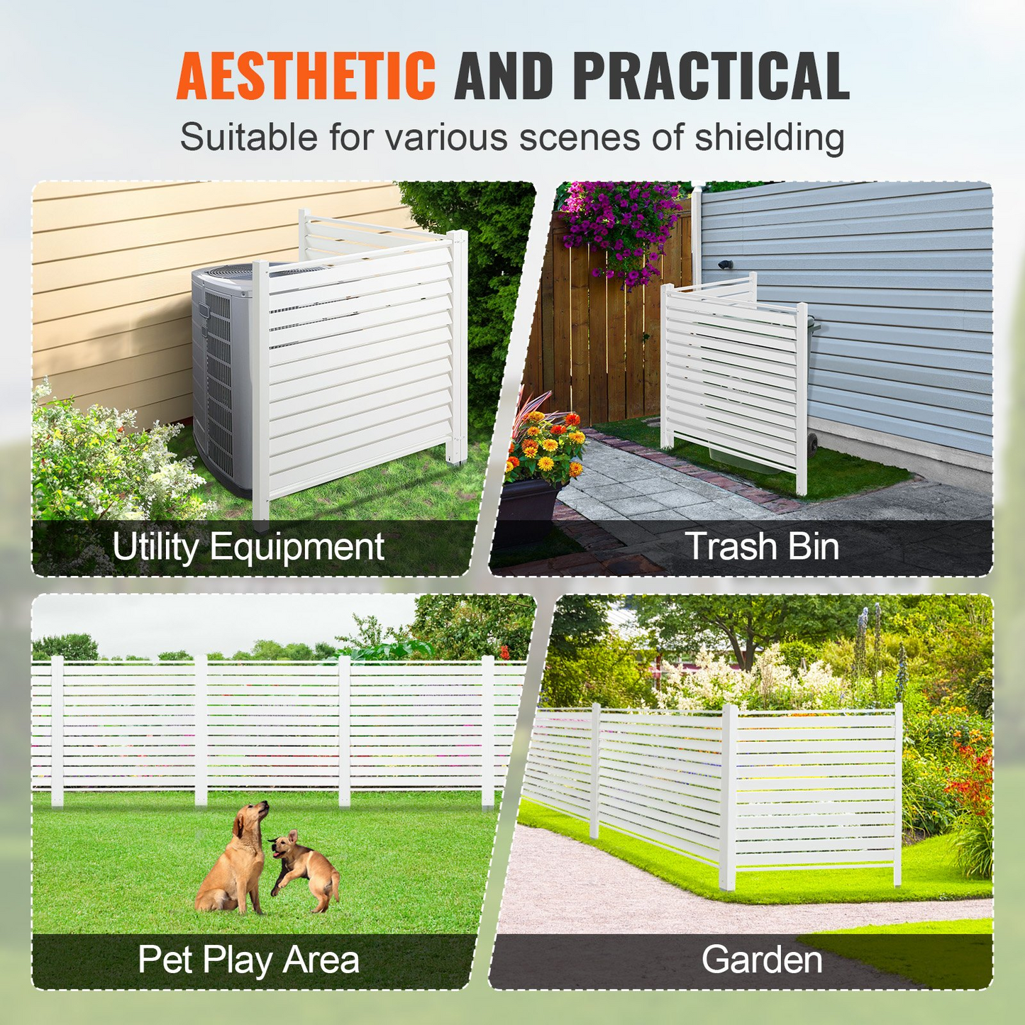 VEVOR 48" W x 48" H Vinyl Privacy Fence Panels, Air Conditioner Fence, Outdoor Privacy Screens for Trash Can, Pool Equipment Enclosure, Privacy Screen Kit Louvered Panels (2 Panels)