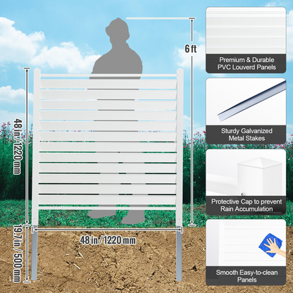 VEVOR 48" W x 48" H Vinyl Privacy Fence Panels, Air Conditioner Fence, Outdoor Privacy Screens for Trash Can, Pool Equipment Enclosure, Privacy Screen Kit Louvered Panels (2 Panels)