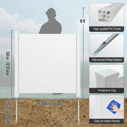 VEVOR Outdoor Privacy Screens, 50" W x 50" H Air Conditioner Fence, Pool Equipment Enclosure, Horizontal Vinyl Privacy Fence, Perfect to Enclose Trash Can and A/C Units (2-Panel)