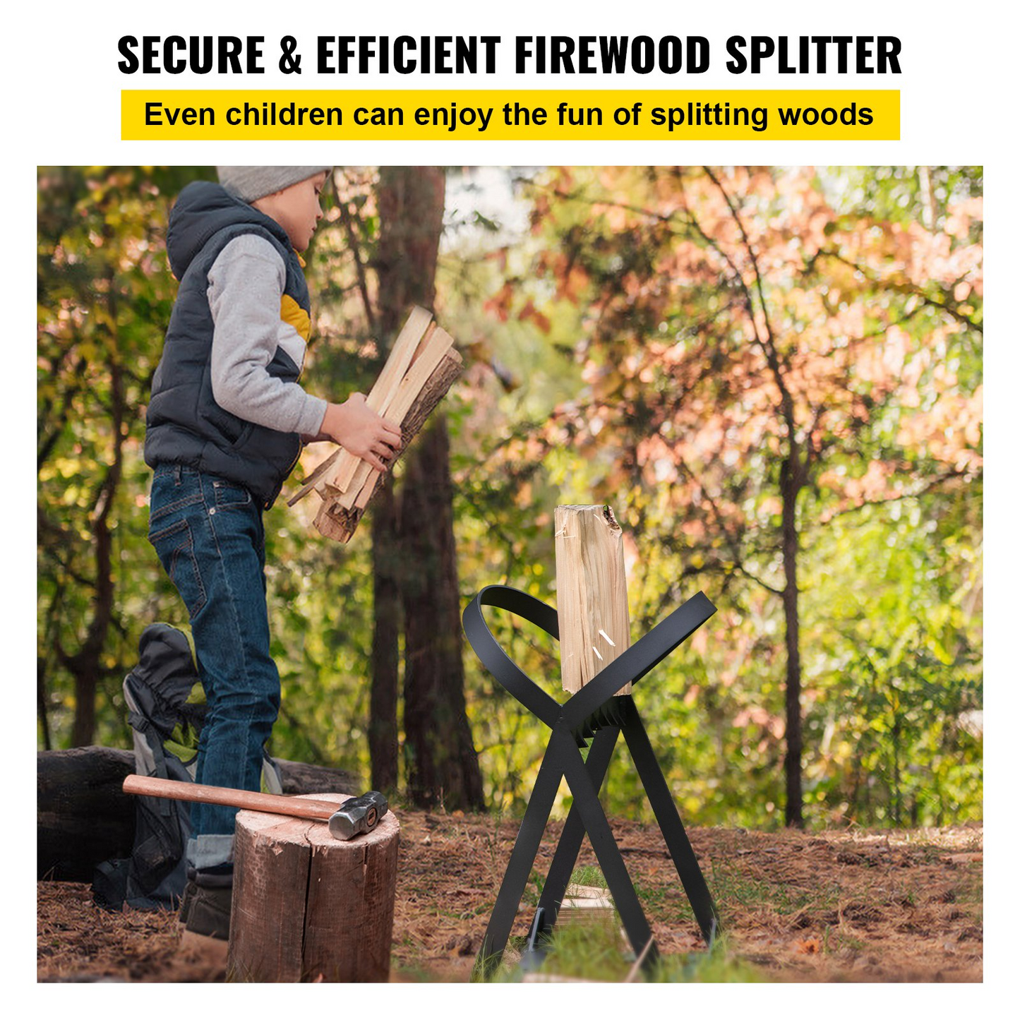 VEVOR Log Splitter 20.3" x 13.2", Wood Splitter for 8" Diameter Wood, Firewood Splitter 8.6 Lbs, Easy to Carry, Manual Log Splitter Made of Q235 Steel, with 4 Screws & Blade Cover, for Home, Campsite