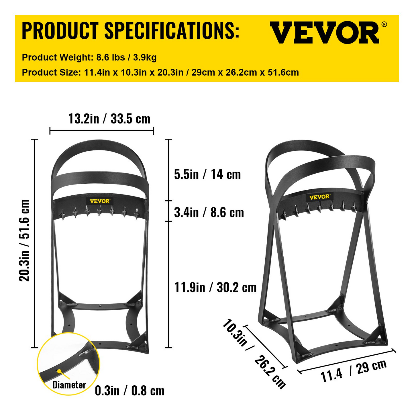 VEVOR Log Splitter 20.3" x 13.2", Wood Splitter for 8" Diameter Wood, Firewood Splitter 8.6 Lbs, Easy to Carry, Manual Log Splitter Made of Q235 Steel, with 4 Screws & Blade Cover, for Home, Campsite