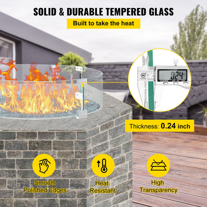 VEVOR Fire Pit Wind Guard, 29.1x29.1x6 inch Glass Flame Guard, Round Glass Shield, 1/4-Inch Thick Fire Table, Clear Tempered Glass Flame Guard, Aluminum Alloy Feet for Propane, Gas, Outdoor