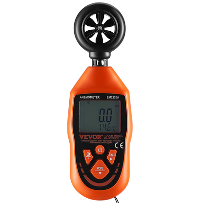 VEVOR Handheld Anemometer, 14℉-113℉, Digital Wind Speed Meter Gauge with LED Backlight Screen, Measures Wind Velocity Wind Temperature Air Flow Wind Chill, for Sailing Surfing Drone Flying HVAC