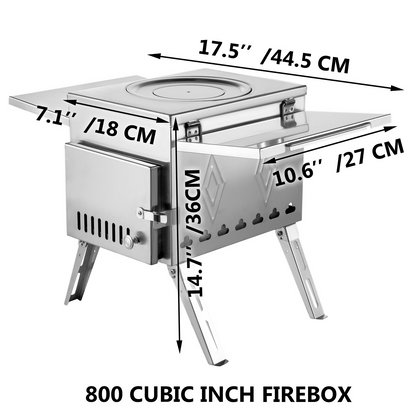 VEVOR Tent Wood Stove 17.5x14.7x10.6 inch, Camping Wood Stove 304 Stainless Steel With Folding Pipe, Portable Wood Stove 95.7 inch Total Height For Camping, Tent Heating, Hunting, Outdoor Cooking