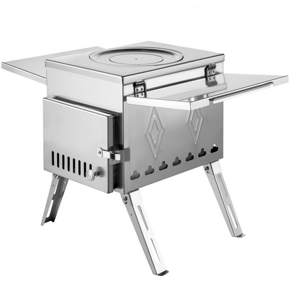 VEVOR Tent Wood Stove 17.5x14.7x10.6 inch, Camping Wood Stove 304 Stainless Steel With Folding Pipe, Portable Wood Stove 95.7 inch Total Height For Camping, Tent Heating, Hunting, Outdoor Cooking