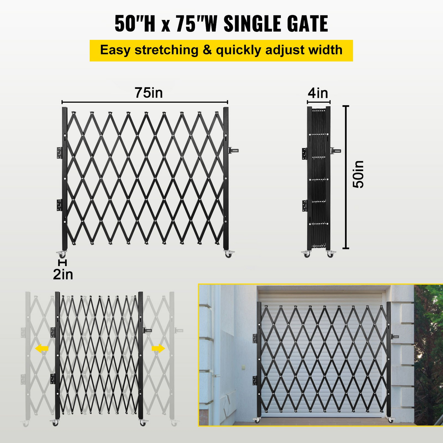 VEVOR Single Folding Security Gate, 48" H x 71" W Folding Door Gate, Steel Accordion Security Gate, Flexible Expanding Security Gate, 360° Rolling Barricade Gate, Scissor Gate or Door with Padlock