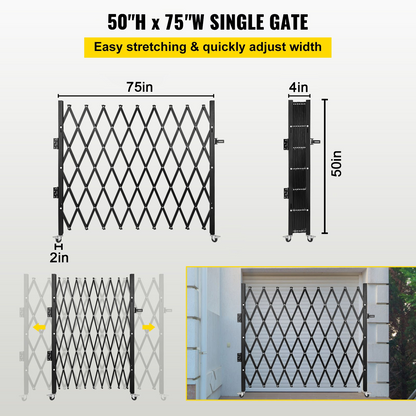 VEVOR Single Folding Security Gate, 48" H x 71" W Folding Door Gate, Steel Accordion Security Gate, Flexible Expanding Security Gate, 360° Rolling Barricade Gate, Scissor Gate or Door with Padlock