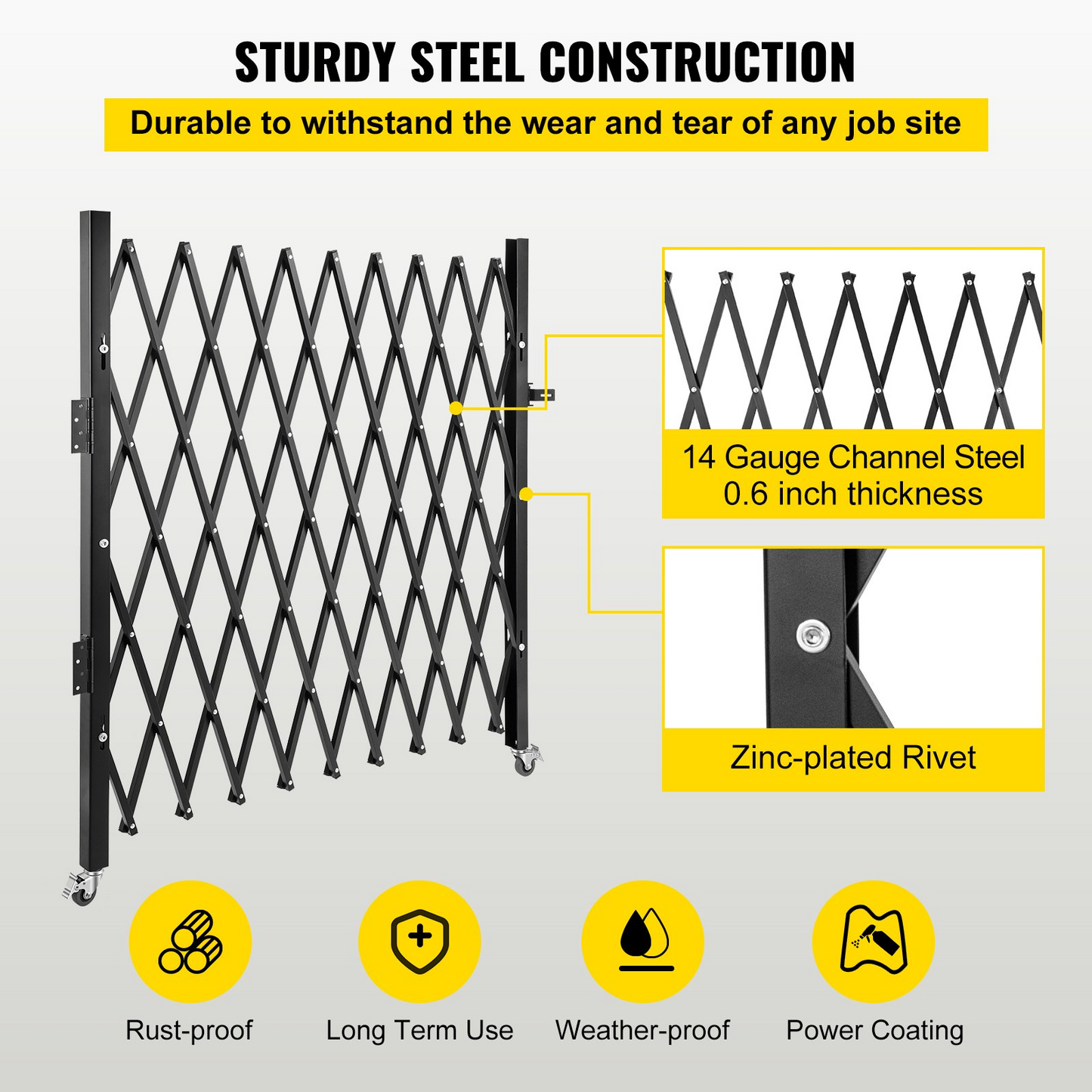 VEVOR Single Folding Security Gate, 48" H x 71" W Folding Door Gate, Steel Accordion Security Gate, Flexible Expanding Security Gate, 360° Rolling Barricade Gate, Scissor Gate or Door with Padlock