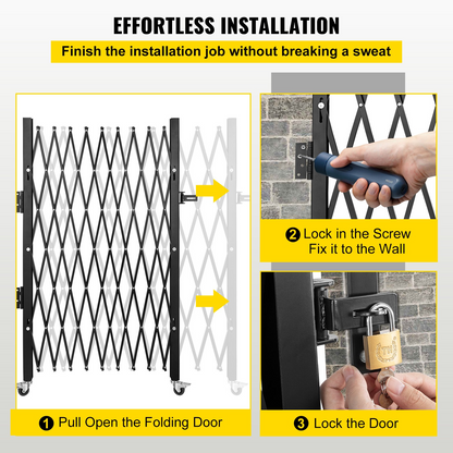 VEVOR Single Folding Security Gate, 48" H x 71" W Folding Door Gate, Steel Accordion Security Gate, Flexible Expanding Security Gate, 360° Rolling Barricade Gate, Scissor Gate or Door with Padlock