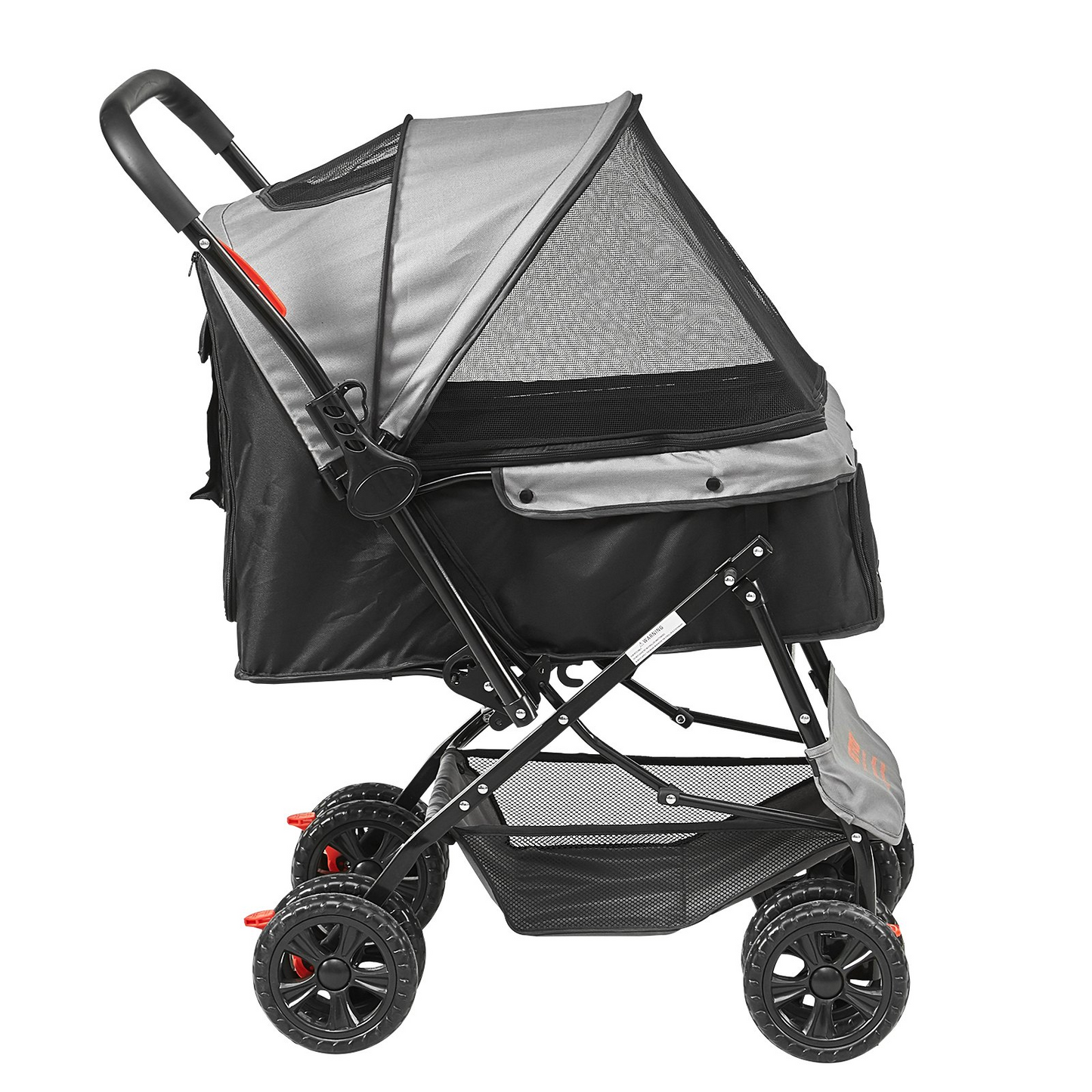 VEVOR Pet Stroller, 4 Wheels Dog Stroller Rotate with Brakes, 44lbs Weight Capacity, Puppy Stroller with Reversible Handlebar, Storage Basket and Zipper, for Dogs and Cats Travel, Black+Grey