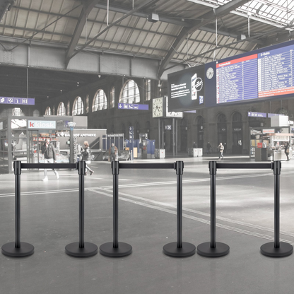 VEVOR Crowd Control Stanchion, Set of 6 Pieces Stanchion Set, Stanchion Set with 6.6 ft/2 m Black Retractable Belt, Black Crowd Control Barrier w/Concrete and Metal Base - Easy Connect Assembly