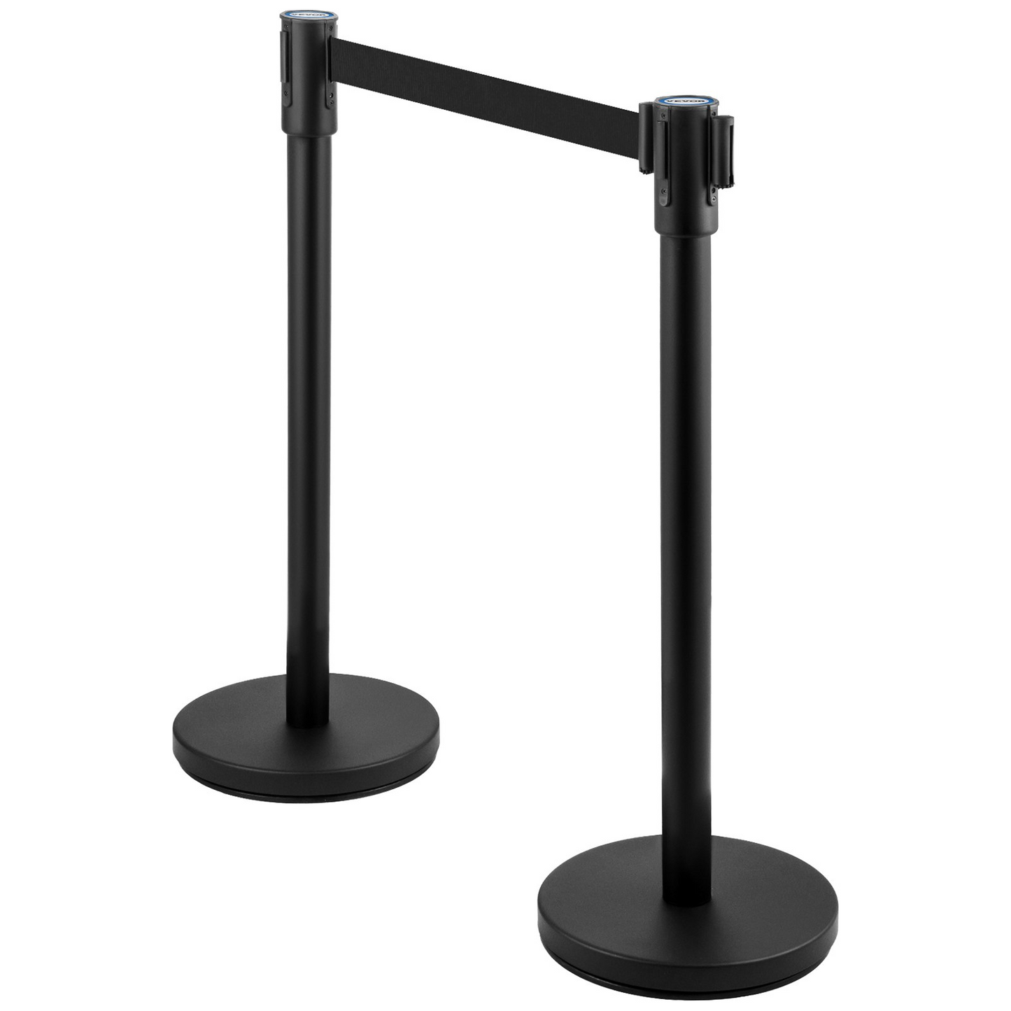 VEVOR Crowd Control Stanchion, Set of 6 Pieces Stanchion Set, Stanchion Set with 6.6 ft/2 m Black Retractable Belt, Black Crowd Control Barrier w/Concrete and Metal Base - Easy Connect Assembly