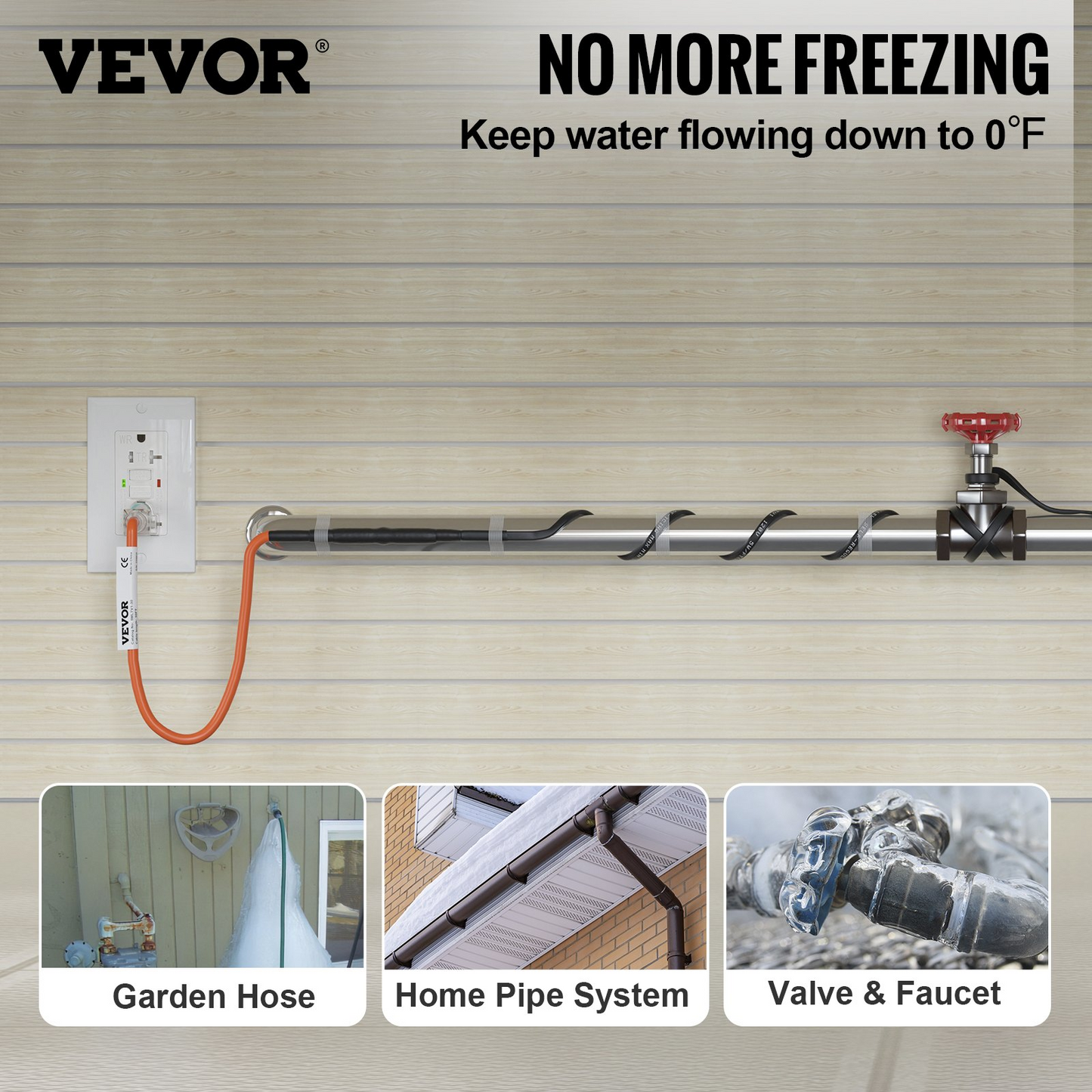 VEVOR Self-Regulating Pipe Heating Cable, 120-feet 5W/ft Heat Tape for Pipes Freeze Protection, Protects PVC Hose, Metal and Plastic Pipe from Freezing, 120V