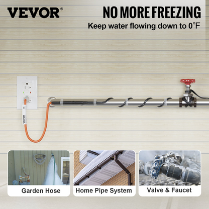 VEVOR Self-Regulating Pipe Heating Cable, 60-feet 5W/ft Heat Tape for Pipes Freeze Protection, Protects PVC Hose, Metal and Plastic Pipe from Freezing, 120V