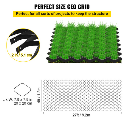 VEVOR Ground Grid, 1885 lbs per Sq Ft Load Geo Grid, 2" Depth Permeable Stabilization System for DIY Patio, Walkway, Shed Base, Light Vehicle Driveway, Parking Lot, Grass, and Gravel