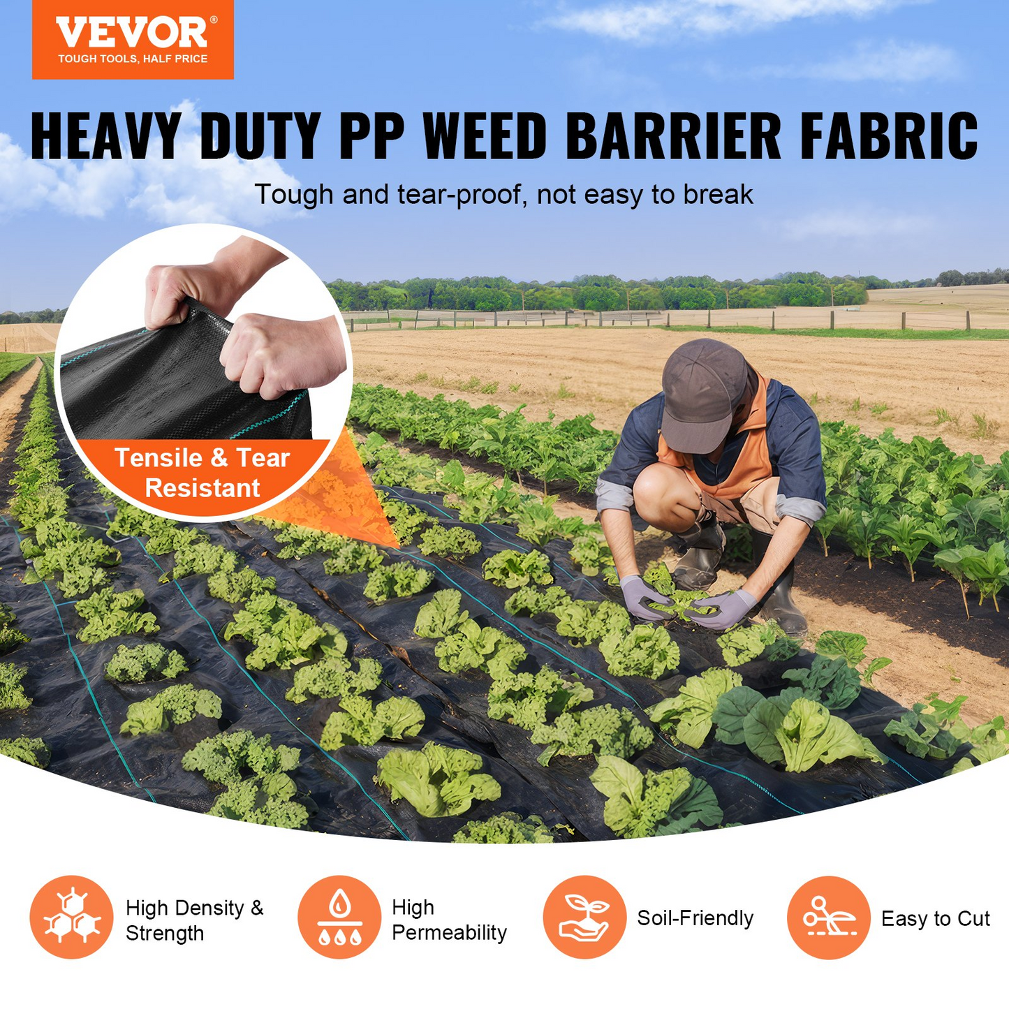 VEVOR Weed Barrier Landscape Fabric 6*300FT Heavy Duty Woven PP Weed Control Mat