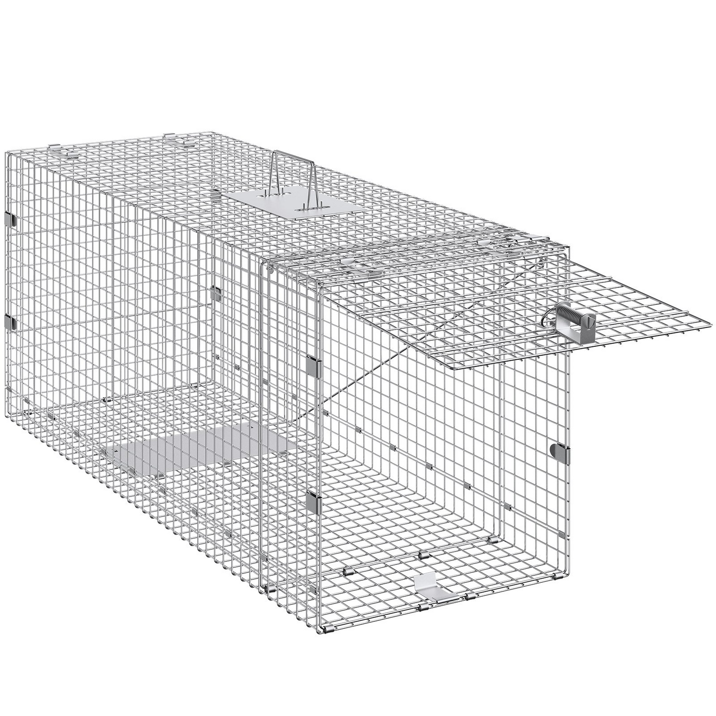 VEVOR Live Animal Cage Trap, 50" x 20" x 26" Humane Cat Trap Galvanized Iron, Folding Animal Trap with Handle for Stray Dogs, Armadillos, Raccoons, Marmots, Foxes