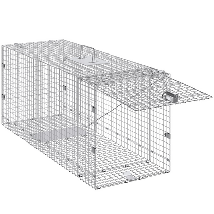 VEVOR Live Animal Cage Trap, 50" x 20" x 26" Humane Cat Trap Galvanized Iron, Folding Animal Trap with Handle for Stray Dogs, Armadillos, Raccoons, Marmots, Foxes