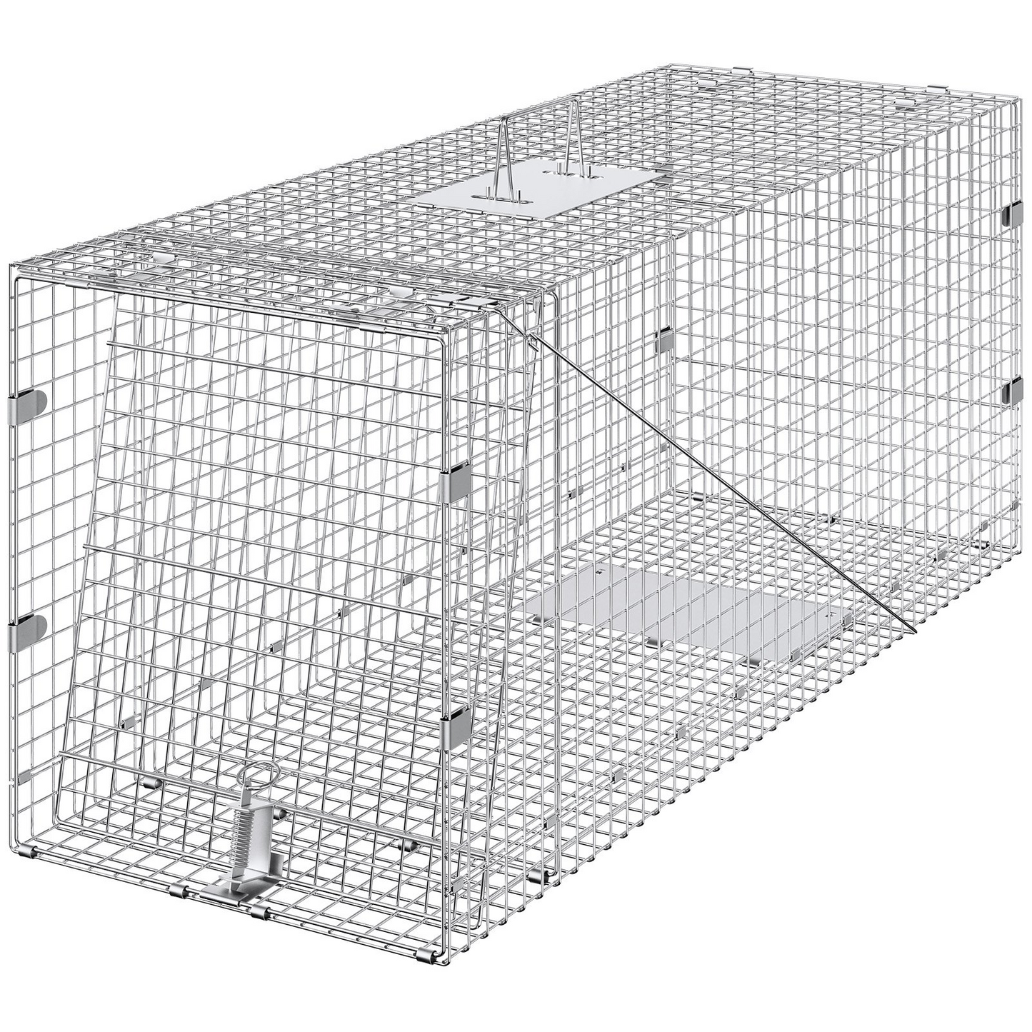 VEVOR Live Animal Cage Trap, 50" x 20" x 26" Humane Cat Trap Galvanized Iron, Folding Animal Trap with Handle for Stray Dogs, Armadillos, Raccoons, Marmots, Foxes