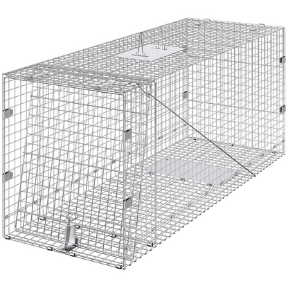 VEVOR Live Animal Cage Trap, 50" x 20" x 26" Humane Cat Trap Galvanized Iron, Folding Animal Trap with Handle for Stray Dogs, Armadillos, Raccoons, Marmots, Foxes