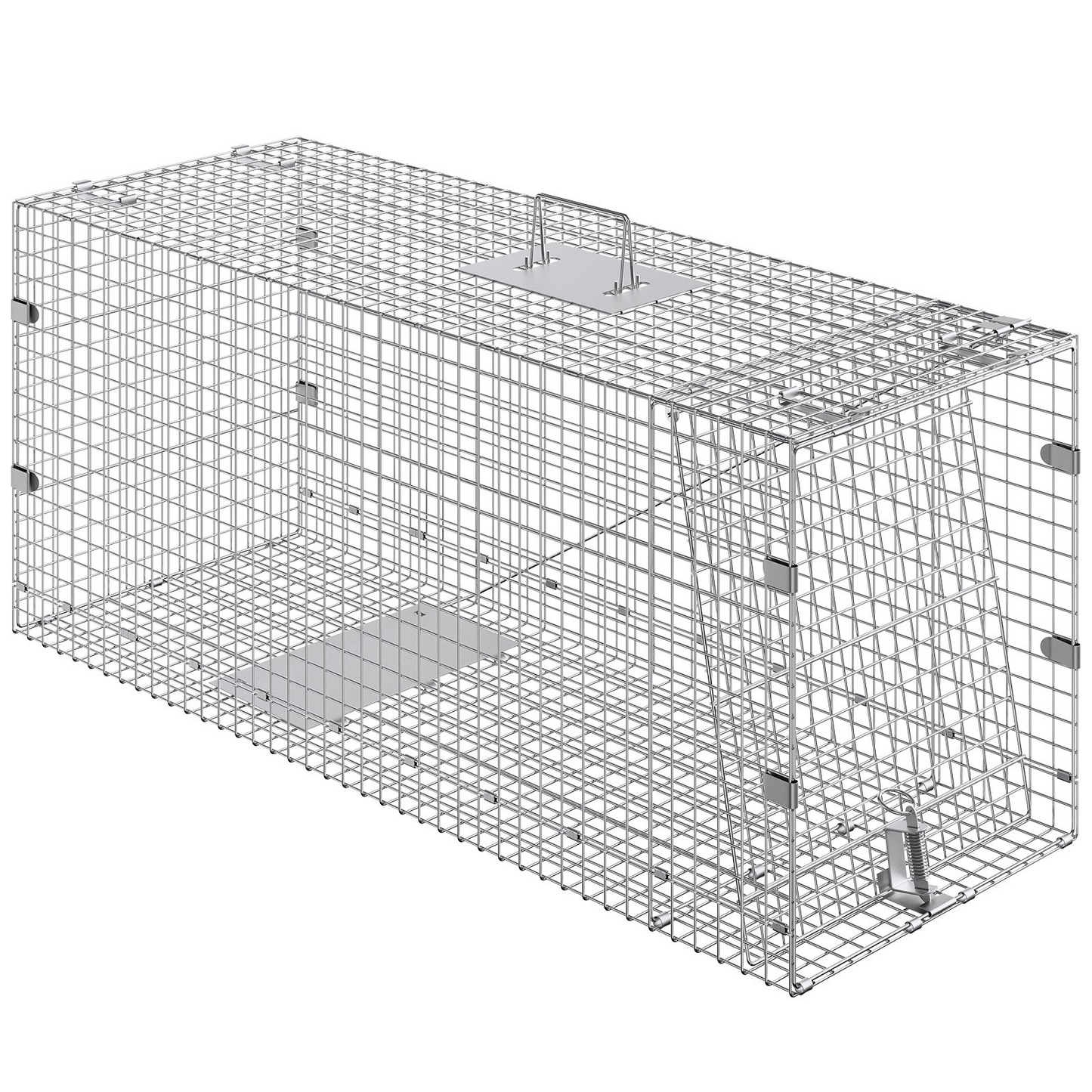 VEVOR Live Animal Cage Trap, 50" x 20" x 26" Humane Cat Trap Galvanized Iron, Folding Animal Trap with Handle for Stray Dogs, Armadillos, Raccoons, Marmots, Foxes