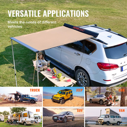 VEVOR Car Side Awning, Large 4.6'x6.6' Shade Coverage Vehicle Awning, PU3000mm UV50+ Retractable Car Awning with Waterproof Storage Bag, Suitable for Truck, SUV, Van, Campers