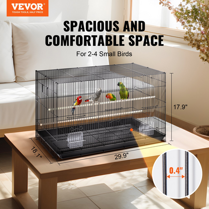 VEVOR 30 inch Bird Cage, Metal Large Parakeet Cages for Cockatiels Small Parrot Budgies Lovebirds Canaries, Pet Bird Cage with Rolling Stand and Tray