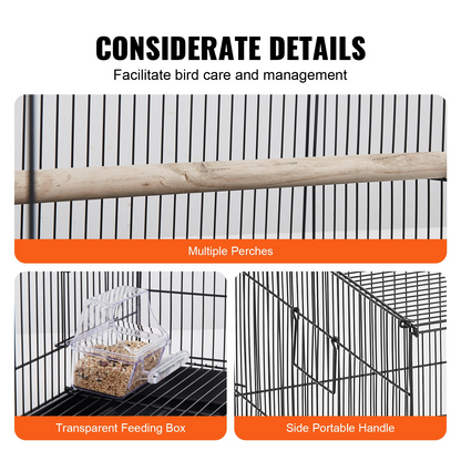 VEVOR 30 inch Bird Cage, Metal Large Parakeet Cages for Cockatiels Small Parrot Budgies Lovebirds Canaries, Pet Bird Cage with Rolling Stand and Tray