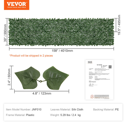 VEVOR Ivy Privacy Fence, 39 x 158in Artificial Green Wall Screen, Greenery Ivy Fence with Mesh Cloth Backing and Strengthened Joint, Faux Hedges Vine Leaf Decoration for Outdoor Garden, Yard, Balcony