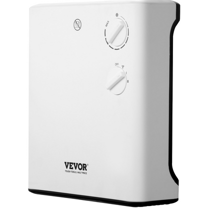 VEVOR Electric Wall Heater 1500W, Small Space Heaters with Knob Adjustment, Tip-Over & Overheat & IPX24 Waterproof Safety Protection, Wall-Mount/Tabletop for Indoor Use, Fixed Screws Included, White