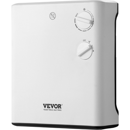 VEVOR Electric Wall Heater 1500W, Small Space Heaters with Knob Adjustment, Tip-Over & Overheat & IPX24 Waterproof Safety Protection, Wall-Mount/Tabletop for Indoor Use, Fixed Screws Included, White