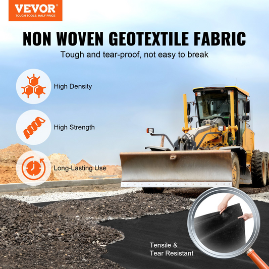 VEVOR Non-Woven Geotextile Fabric 6x100FT 8OZ Ground Cover Weed Control Fabric