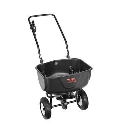 VEVOR Broadcast Spreader, 60 LB Walk-Behind Turf Spreader with 8" Wheels, Steel Push Fertilizer Spreader, Garden Seeder, and Salt Spreader, Designed for Residential, Farm, and Tough Terrain, Black