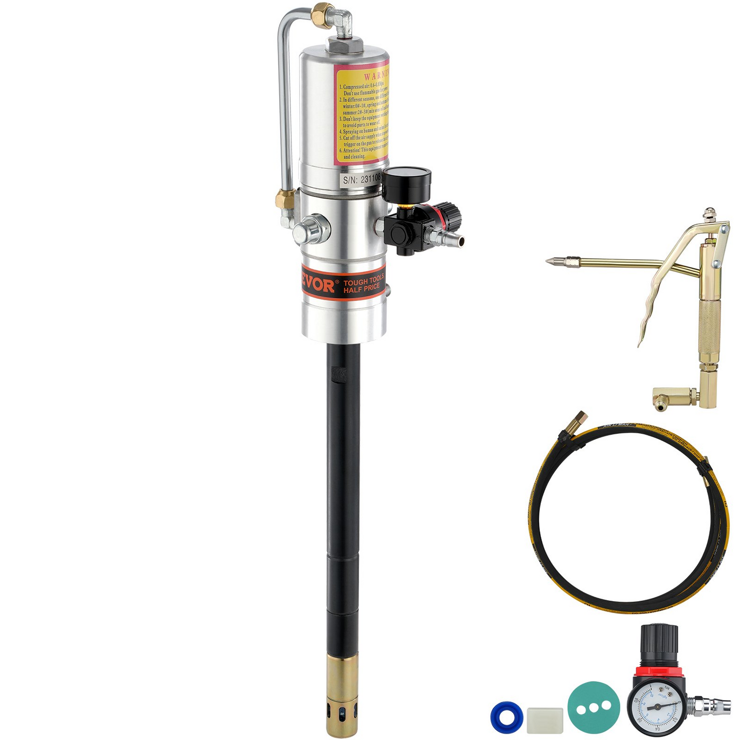 VEVOR Grease Pump, 50:1 Pressure Ratio Air Operated Grease Pump with 13 ft High Pressure Hose and Grease Gun, Pneumatic Grease Pump, Portable Lubrication Grease Pump with 360° Swivel Grease Gun Head