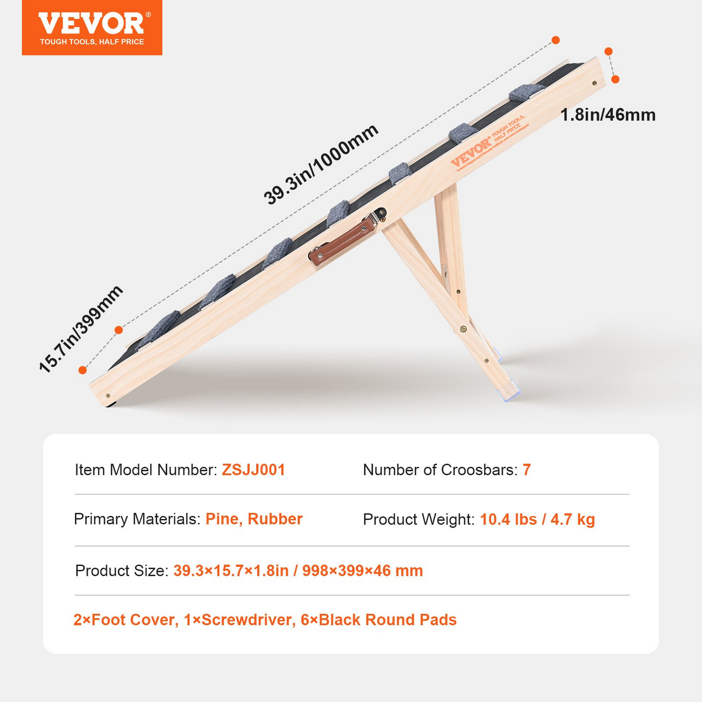 VEVOR Dog Ramp, Folding Pet Ramp for Bed, Adjustable Dog Ramp for Small, Large, Old Dogs & Cats, Wooden Pet Ramp with 39.3" Long Ramp, Adjustable from 15" to 22", Suitable for Couch, Sofa, Car