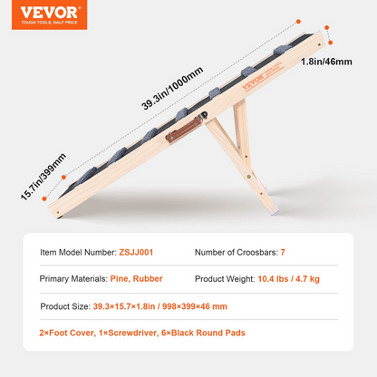 VEVOR Dog Ramp, Folding Pet Ramp for Bed, Adjustable Dog Ramp for Small, Large, Old Dogs & Cats, Wooden Pet Ramp with 39.3" Long Ramp, Adjustable from 15" to 22", Suitable for Couch, Sofa, Car