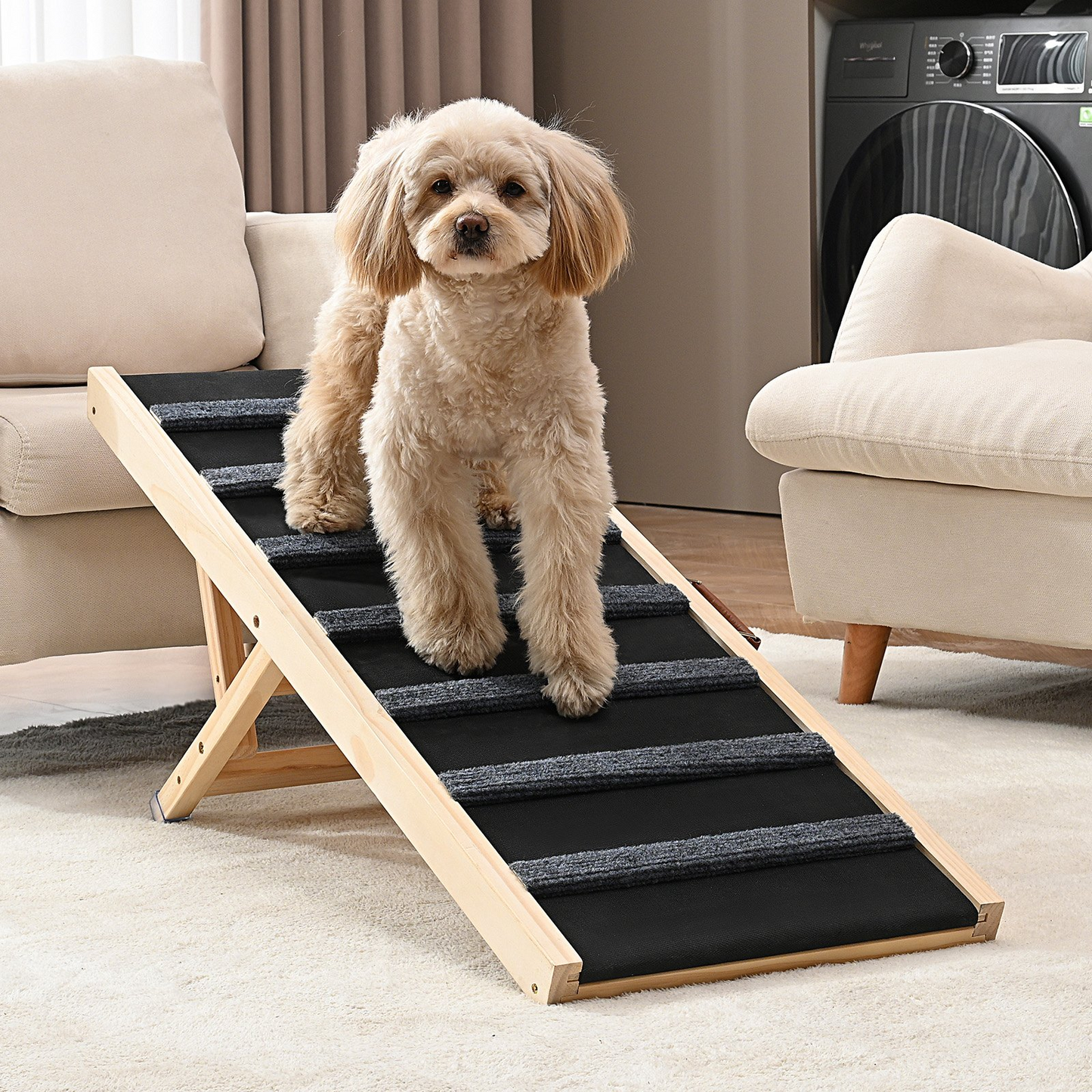 VEVOR Dog Ramp, Folding Pet Ramp for Bed, Adjustable Dog Ramp for Small, Large, Old Dogs & Cats, Wooden Pet Ramp with 39.3" Long Ramp, Adjustable from 15" to 22", Suitable for Couch, Sofa, Car