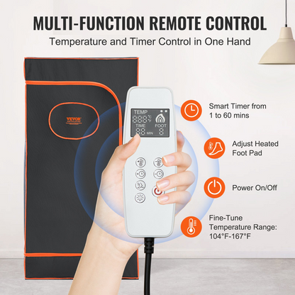 VEVOR Sauna Tent Portable Full Size, 1400W Personal Sauna Kit for Home Spa, Detoxify & Soothing Infrared Heated Body Therapy, Time & Temperature Remote Control With Chair & Floor Mat