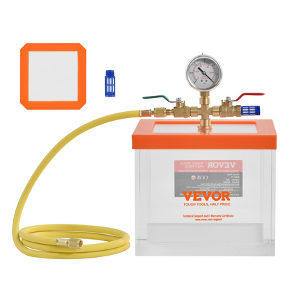 VEVOR 2 Gallon Vacuum Chamber, Upgraded Multipurpose Acrylic Vacuum Degassing Chamber, Transparent Vacuum Chamber, for Resin Degassing, Silica Gel Degassing, Gypsum Degassing and Vacuum Extraction