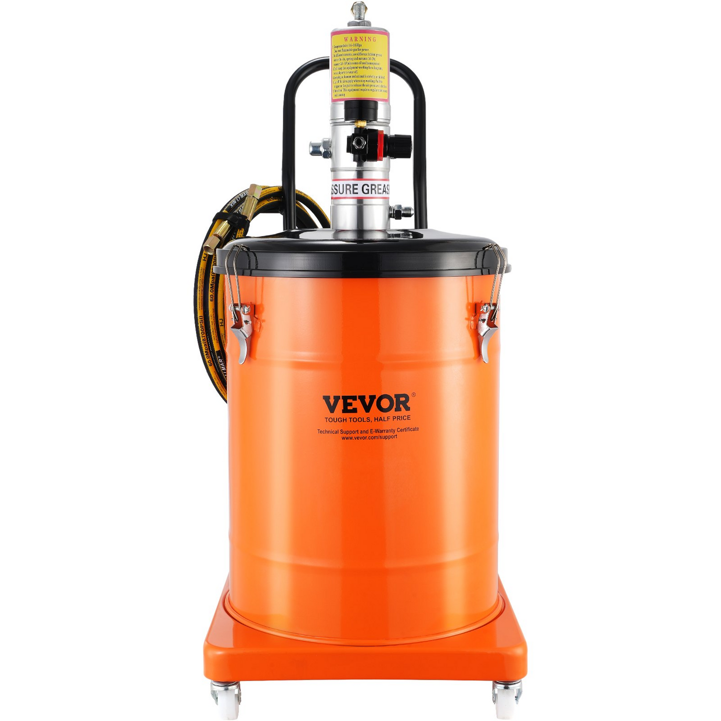 VEVOR Grease Pump, 10.5 Gallon 40L Air Operated Grease Pump with 13 ft High Pressure Hose and Grease Gun, Pneumatic Grease Bucket Pump with Wheels, Portable Lubrication Grease Pump 50:1 Pressure Ratio